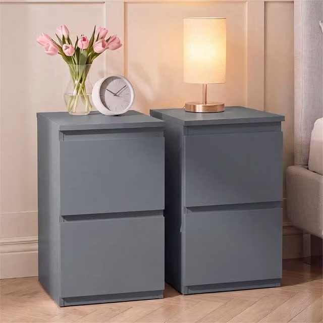 FORGEVIO Modern Grey 2 Drawer Chest of Drawers, Set of 2