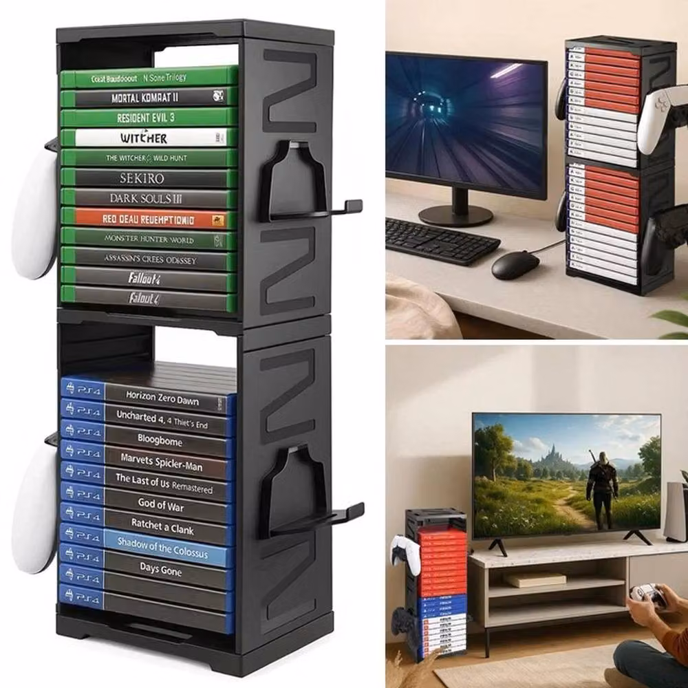 VOGREX 24 Disc Universal Game Storage Tower for PS5, PS4, Xbox and Nintendo Switch in Black – 3