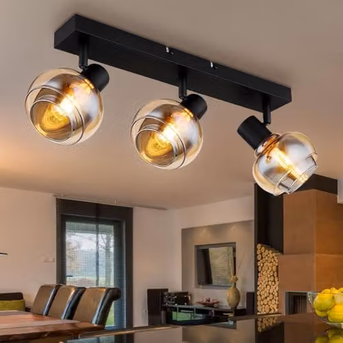Globo Lighting Tokki Ceiling Spotlight Bar in Matt Black with Amber Glass Shades, 3x E14 – 2