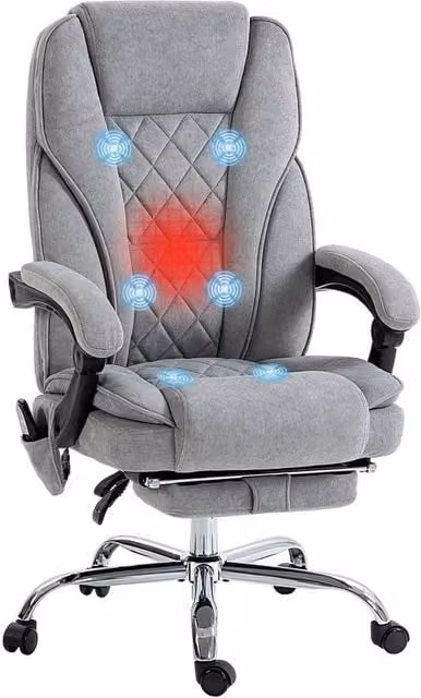 FORGEVIO Grey Velvet Executive Massage Office Chair with Heating and Headrest