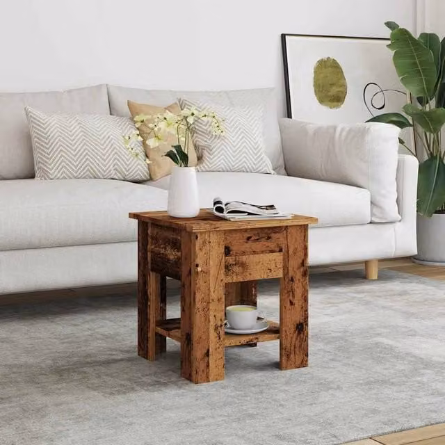 Berkfield Home Durable Square Coffee Table in Brown Rustic Engineered Wood W/D/H: 40 x 40 x 42 cm
