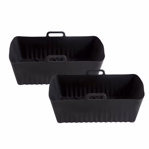 Home Source Black Rectangular Silicone Air Fryer Liners, 2-Pack, W: 22 cm x D: 14 cm x H: 0.7 cm – 2