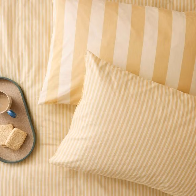 Furn Reversible Striped Pillowcase Pair in Yellow and Beige, W: 75 cm, H: 50 cm