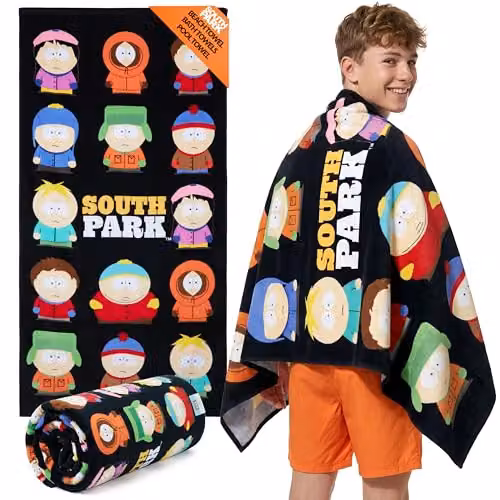 United Essentials South Park Graphic Beach Towel, Multicolour and Black, 100% Cotton, W/H: 140 x 70 cm