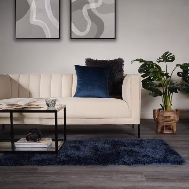 Sienna Home Shaggy Fluffy Glitter Rug in Blue, W: 120 cm, Pile Height: 5 cm