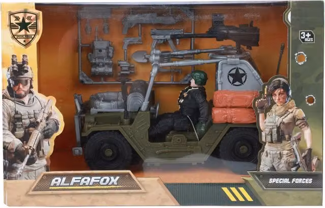 UMKYTOYS Kids Military Jeep Playset with Accessories and Soldier Figures in Green and Multicolour