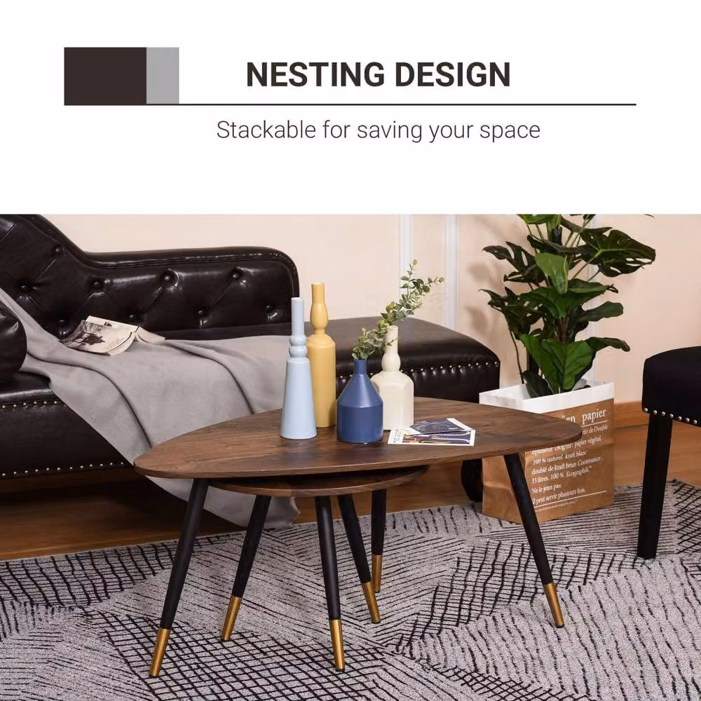 Wyld Haus Nera Set of 2 Scandinavian Style Rounded Nesting Coffee Tables in Brown Wood and Metal – 4