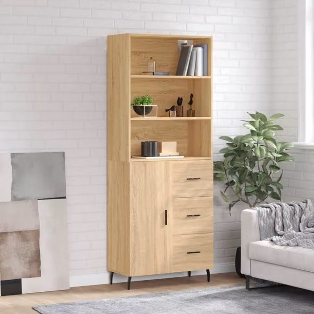 Berkfield Home Sonoma Oak Highboard in Brown, W/D/H: 69.5 x 34 x 180 cm