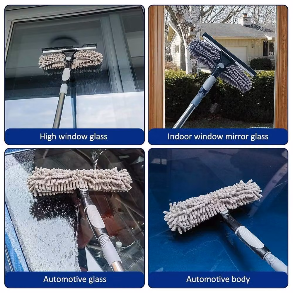 VOGREX 2-in-1 Window Cleaner Squeegee and Microfibre Duster with Telescopic Handle, Grey – 3