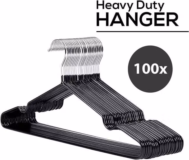 ATEK 100 Pack Premium Non-Slip Rubber-Coated Metal Clothes Hangers in Black – 1