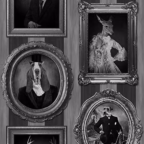 Muriva J59309 Black and White Dogs in Frames Vintage Animal Pattern Wallpaper, W: 0.53 m, L: 10.05 m – 1