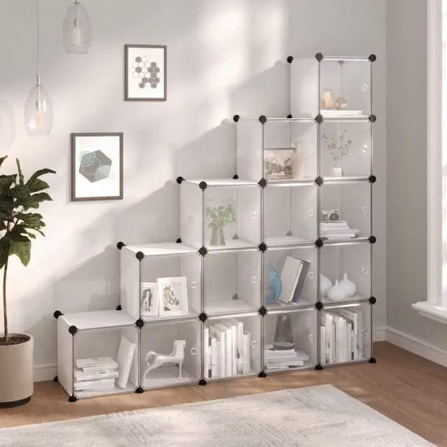 Berkfield Home 15 Cube Storage Organiser with Doors in Clear Transparent Plastic