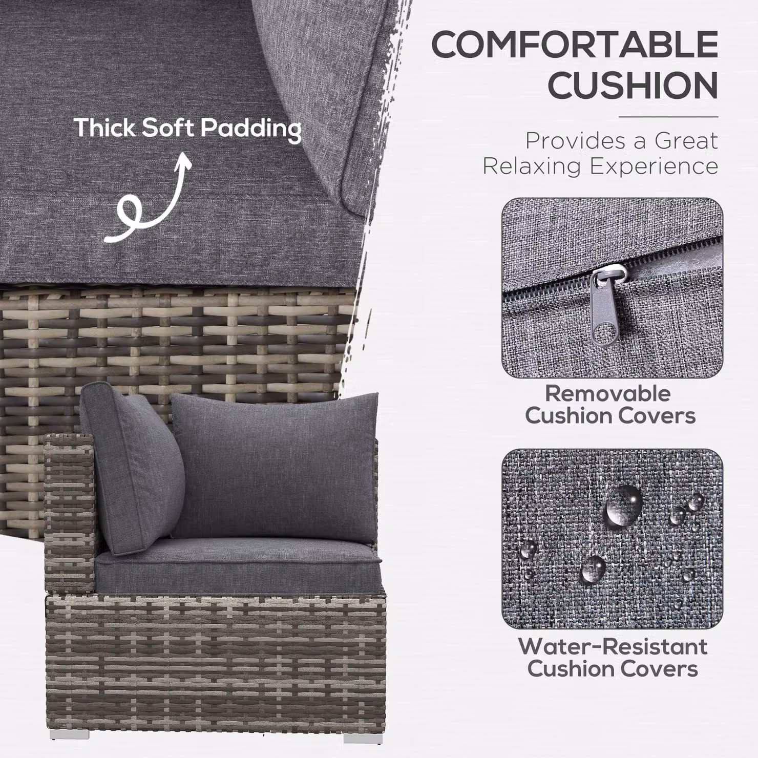 Outsunny Rattan Wicker Corner Sofa and Single Chair Garden Furniture Set with Cushions in Deep Grey – 4