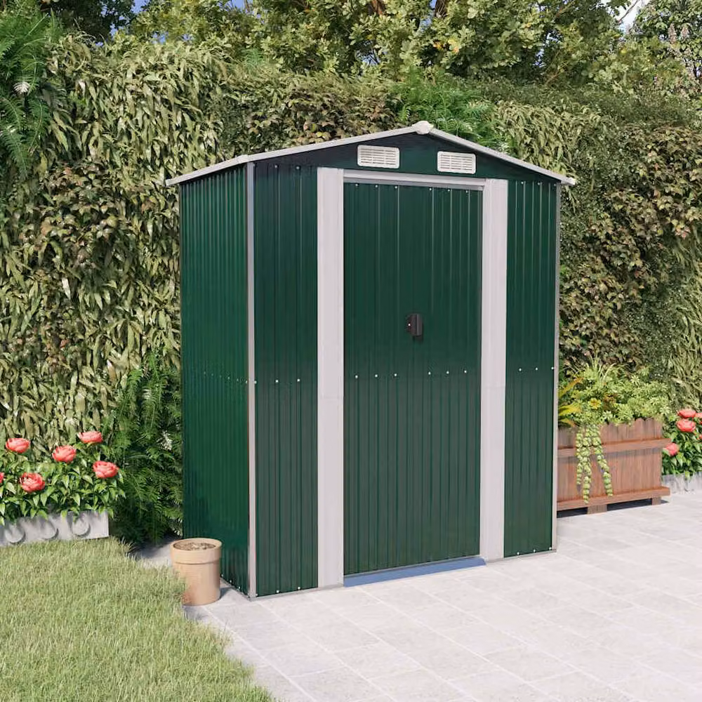 Berkfield Home Green Galvanised Steel Garden Shed, W/D/H: 192 x 108 x 223 cm – 2