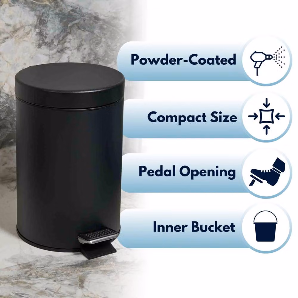 Marco Paul 3L Small Black Pedal Bathroom Bin with Removable Inner Bucket – 4