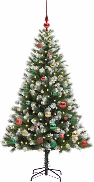 Berkfield Home Lush Artificial Hinged Christmas Tree with Flocked Snow in Green and White, Height: 150 cm