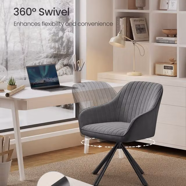 SONGMICS Grey Velvet Swivel Armchair with 360 Degree Rotation and Armrests