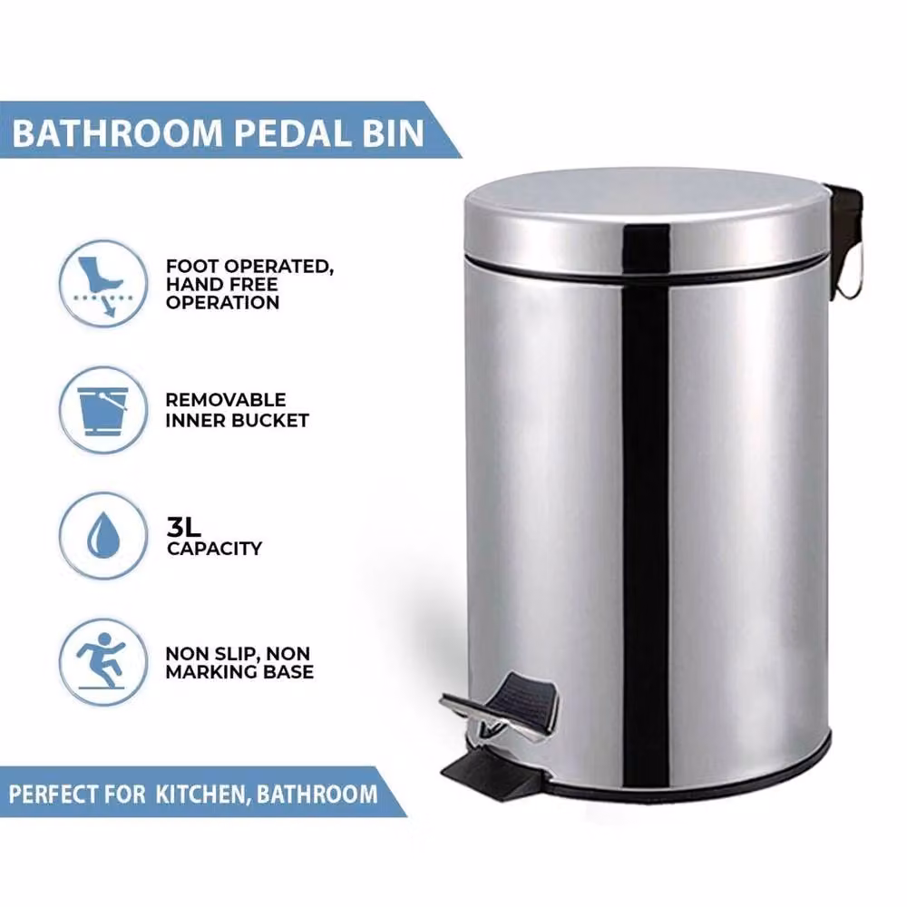 EONLION 3L Silver Stainless Steel Pedal Bin – 2