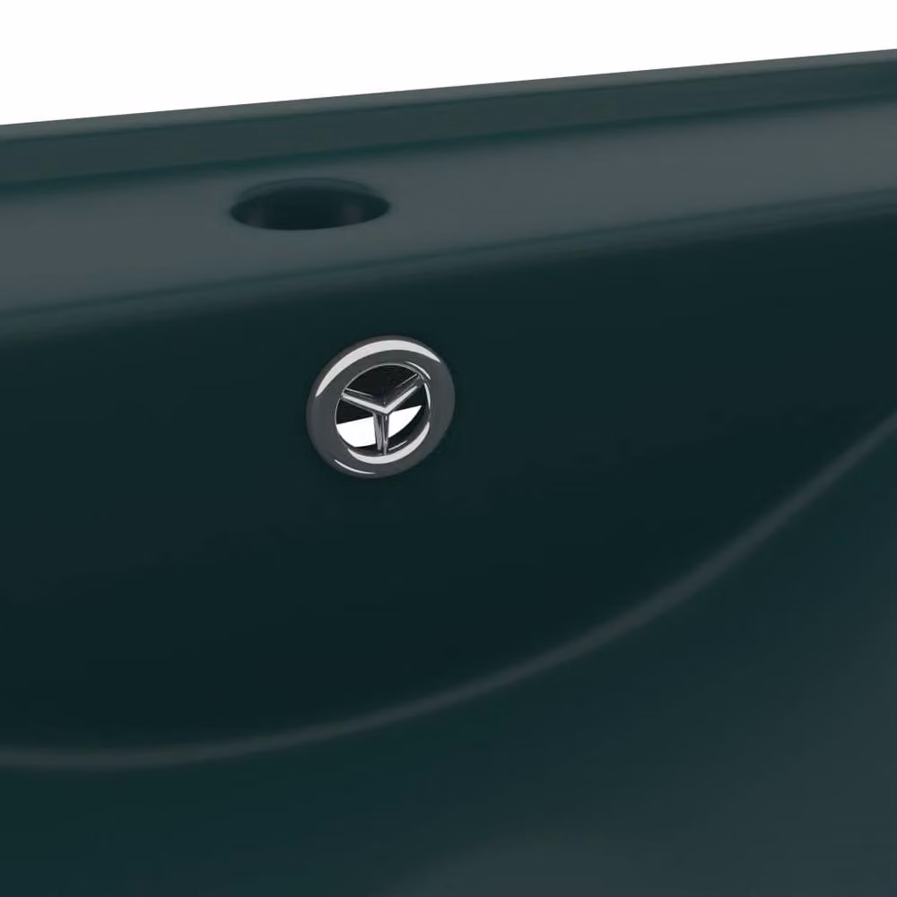 Berkfield Home Luxury Rectangular Ceramic Wall Hung Basin with Faucet Hole in Matt Dark Green, W: 60 cm, D: 46 cm, H: 16 cm – 2