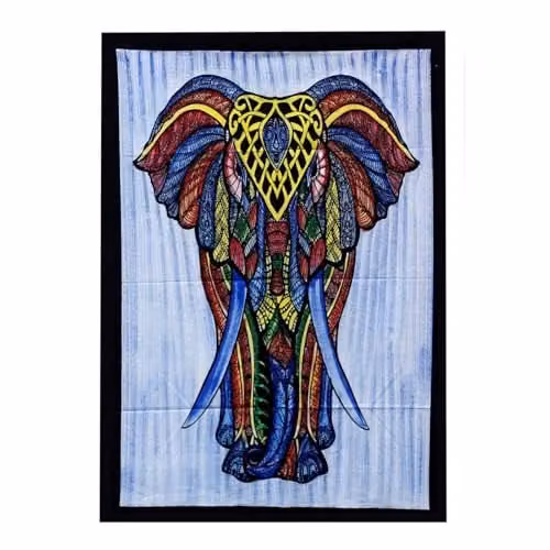 Ancient Wisdom Handbrushed Cotton Elephant Textile Wall Hanging, Multicolour – 1