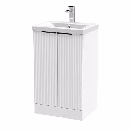 Balterley White Floor Standing Bathroom Vanity Unit with Basin and Soft Close Fluted 2 Door, W/D/H: 51.0 x 39.0 x 85.0 cm – 1