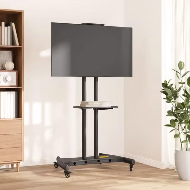 Berkfield Home Modern Metal TV Stand on Wheels in Black, Compatible with 32-70 Inch Screens, Max VESA 600x400 mm, 60 kg Capacity
