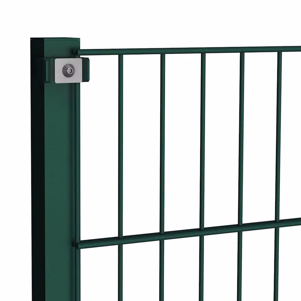 Berkfield Home Green Powder-Coated Steel Double-Bar Mat Fence Panel with Posts, W: 510 cm, H: 80 cm, D: 16 cm – 2