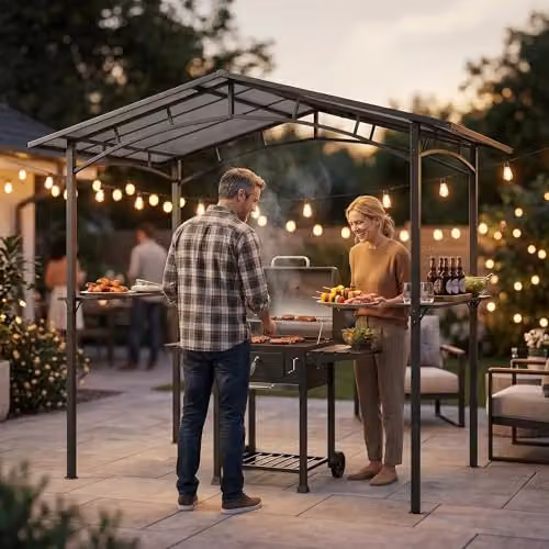 Outsunny Black Outdoor BBQ Protective Gazebo Tent with Shelving, W/D/H: 230 x 246 x 149 cm – 5