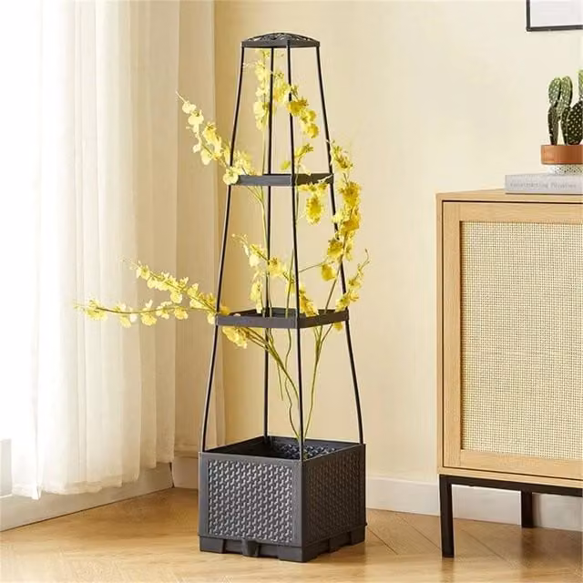 Nordara Grey Obelisk Planter and Pot Set for Indoor or Outdoor Climber Plants, H: 114 cm, W: 28 cm, D: 28 cm – 1