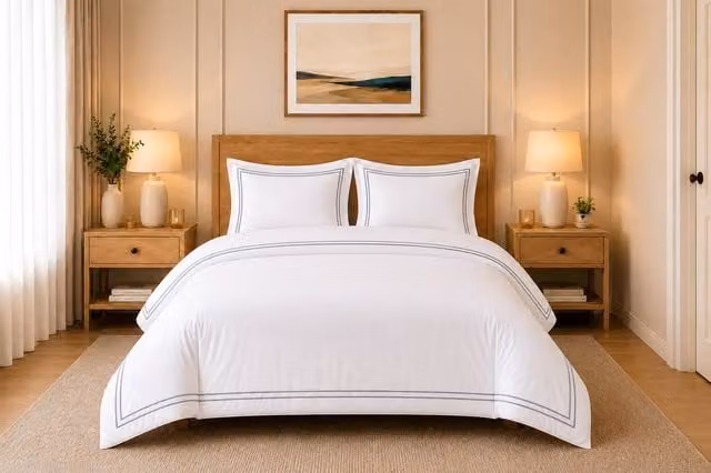 Pamposh Double Cord Embroidery Cotton Sateen Duvet Cover Set, White, W: 140 cm, H: 200 cm – 1