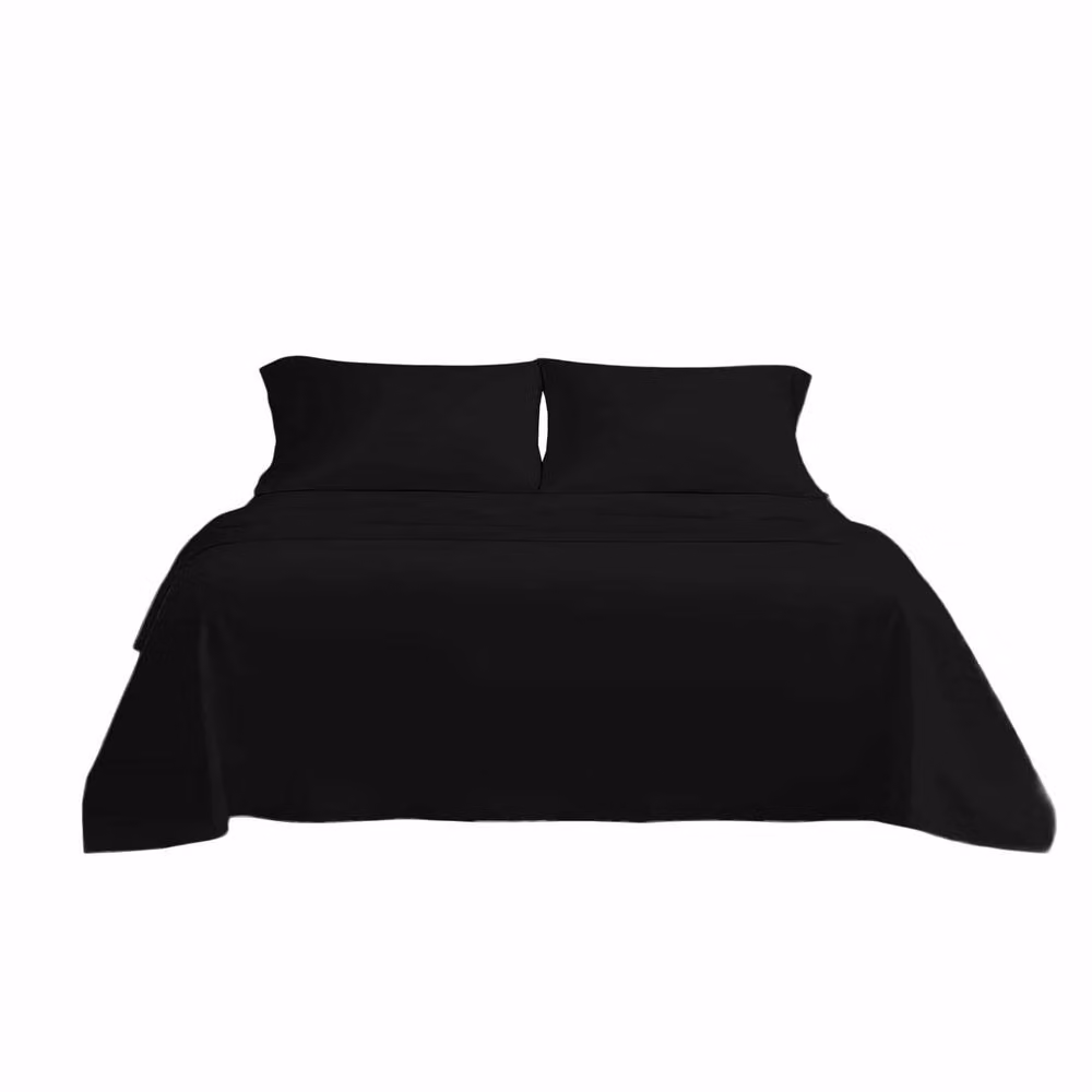Snug City Black Microfibre Soft Touch Plain Dyed Flat Sheet, W: 180 cm, D: 200 cm – 2
