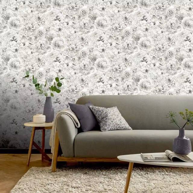 Arthouse Glitter Bloom Floral Botanical Wallpaper in Silver