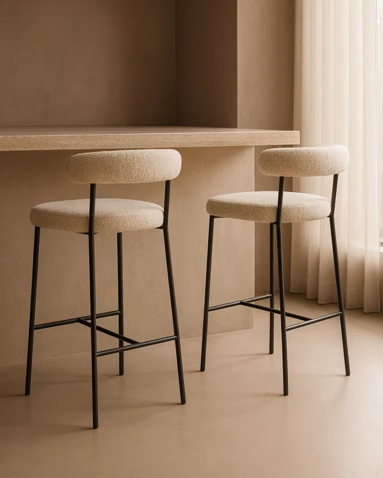 Alita Stool by Tommy Franks in Chex Bouclé Polar Beige and Black