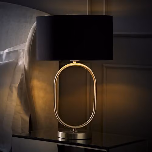 ValueLights Antonia Oval Table Lamp with Black Fabric and Chrome Drum Shade – 2