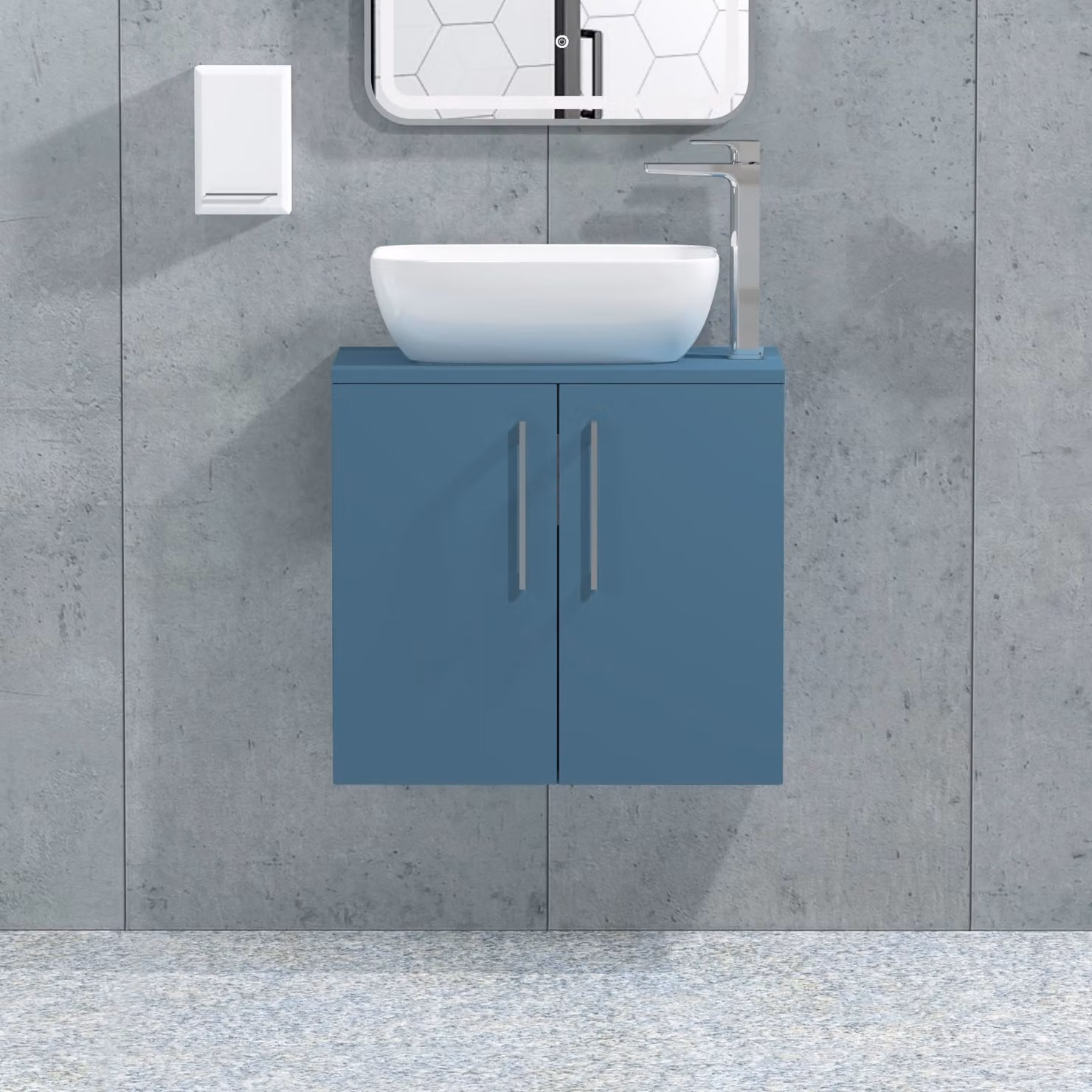 Royal Bathrooms Elva Modena 800mm Wall Hung Vanity Unit with Countertop Basin in Satin Blue