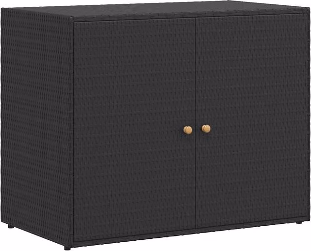 Berkfield Home Garden Storage Cabinet in Black with Acacia Wood and Poly Rattan, W/D/H: 100 x 55.5 x 80 cm – 1