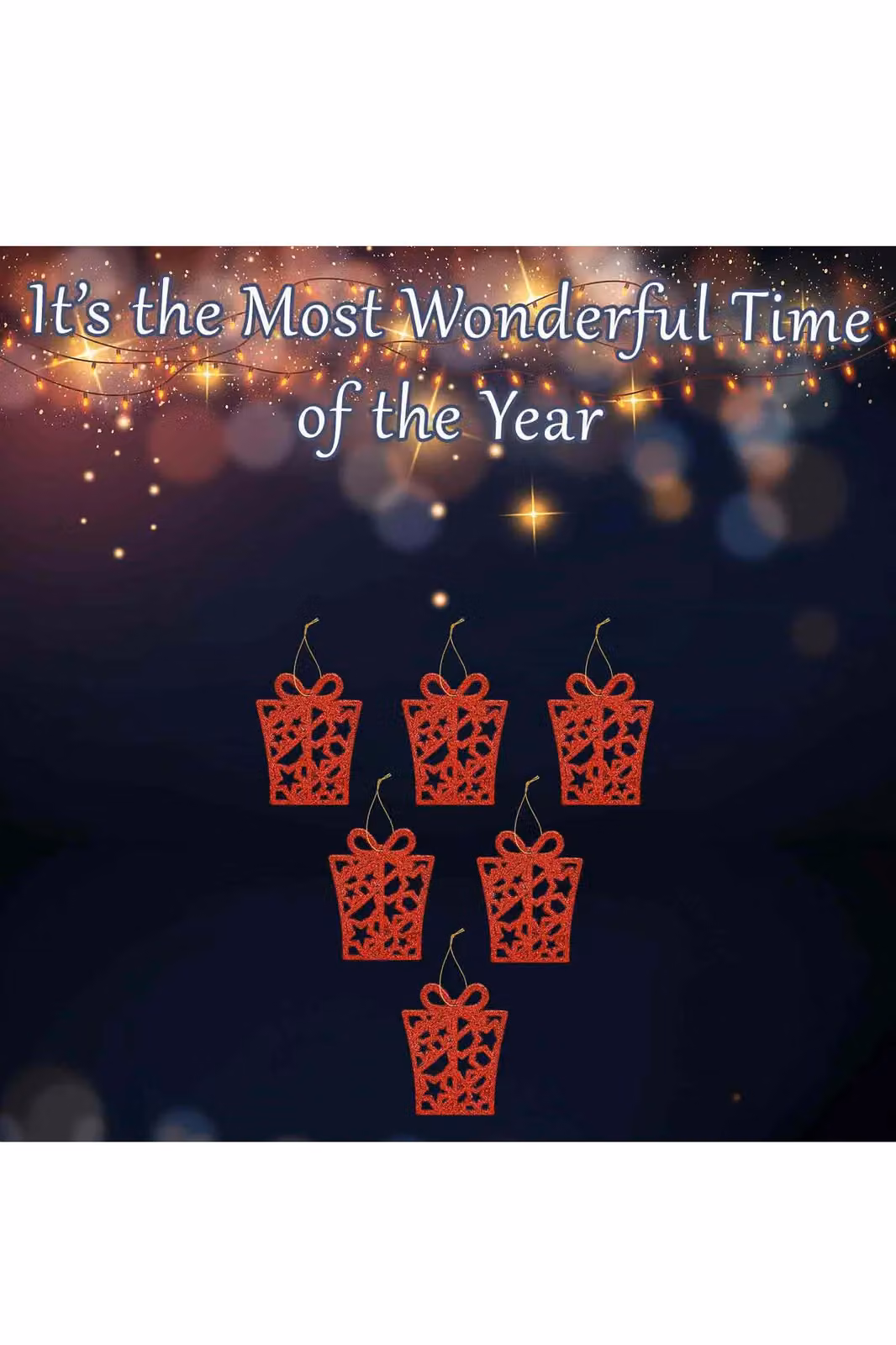 VFM e-Store Red Glitter Hanging Present Christmas Tree Ornaments, Pack of 6, W/D/H: 17.4 x 8 x 1.3 cm – 2