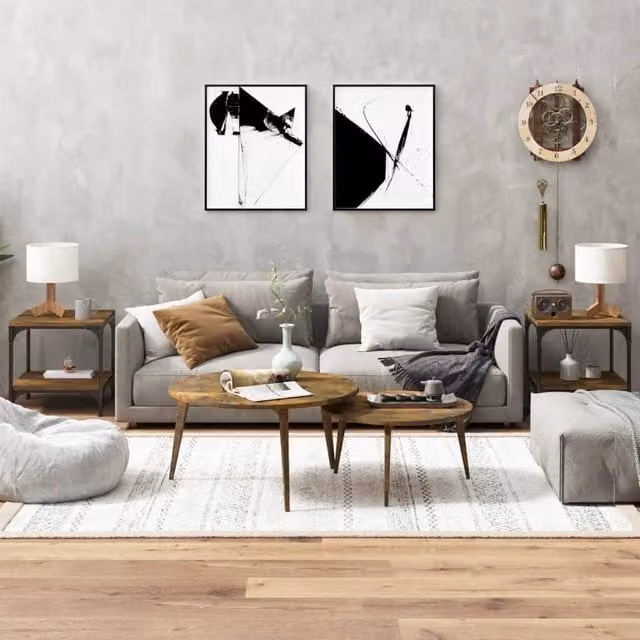 Berkfield Home Set of 2 Smoked Oak Side Tables in Brown, W/D/H: 40 x 40 x 40 cm