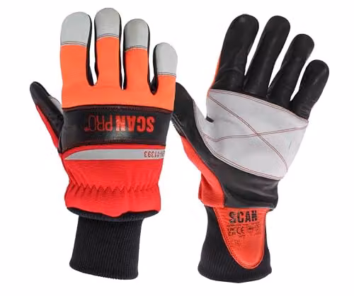 Scan Class 1 Chainsaw Leather Protective Work Gloves in Red, Size XL