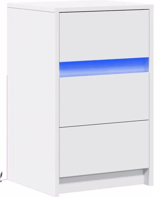 Berkfield Home Modern White Bedside Cabinet with Integrated LED Lighting, W/D/H: 38 x 34 x 61 cm