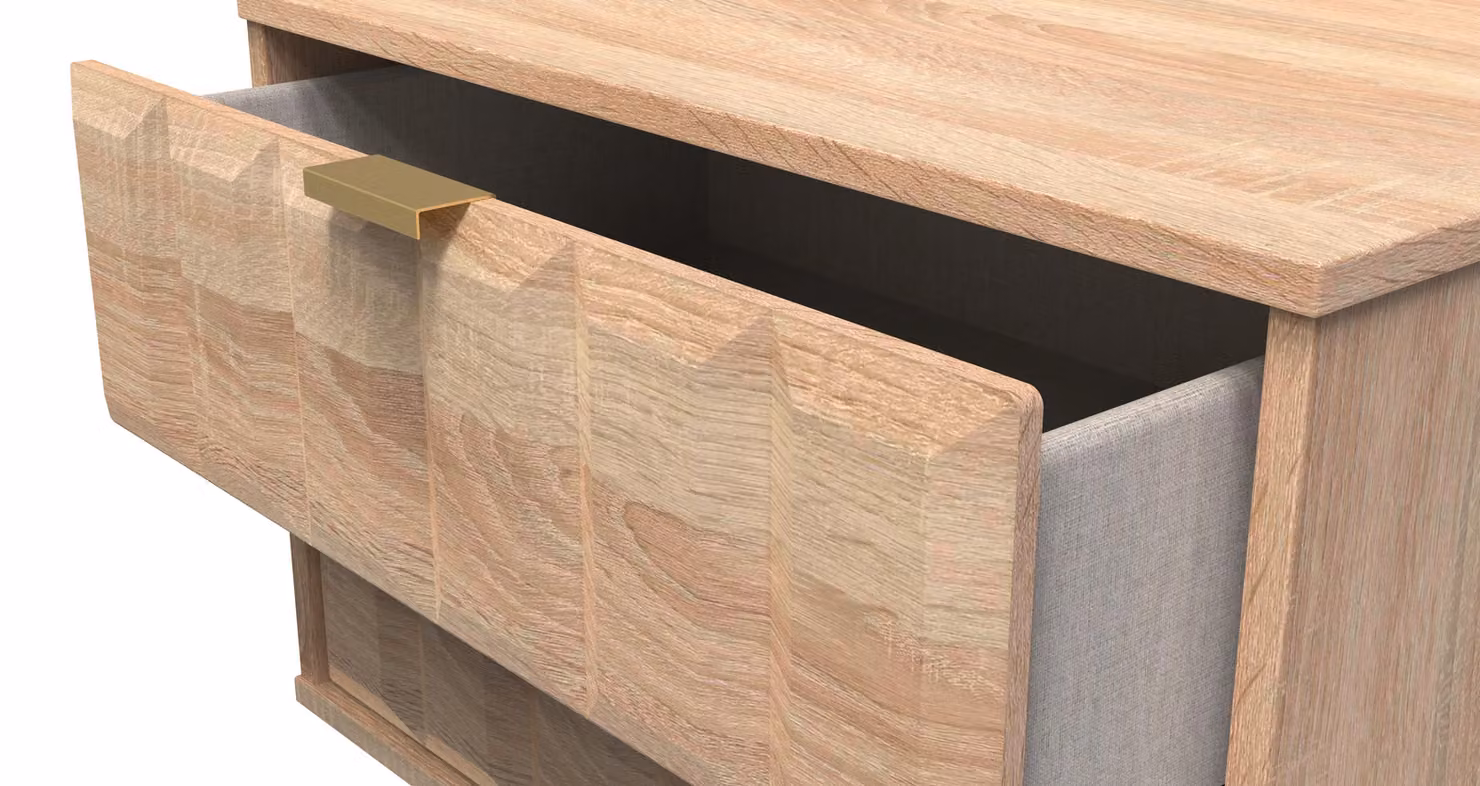 2 U Metro Ready Assembled 2 Drawer Side Table in Light Oak and Gold – 3