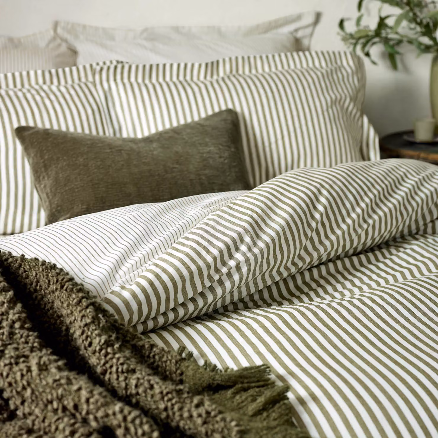 Yard Hebden Striped Cotton Duvet Cover and Pillowcase Set, Green, Single – 2