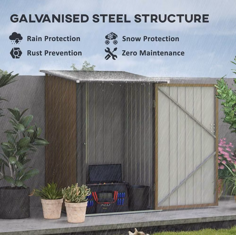 STILVORA Brown Galvanised Steel Lean-to Garden Shed with Lockable Single Door – 4