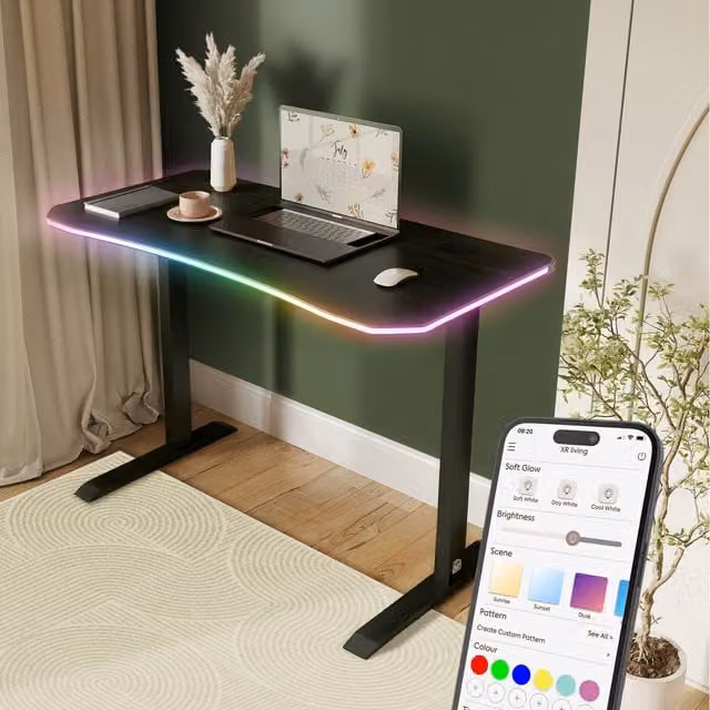 XR Living Oka Black Gaming Desk with Wireless Charging and RGB LED Lights