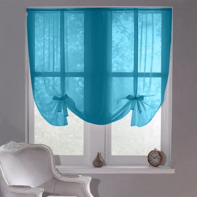 Luxor Living Sheer Voile Tie Up Curtain Blinds in Petrol and Turquoise, Width: 228 cm, Drop: 137 cm – 2