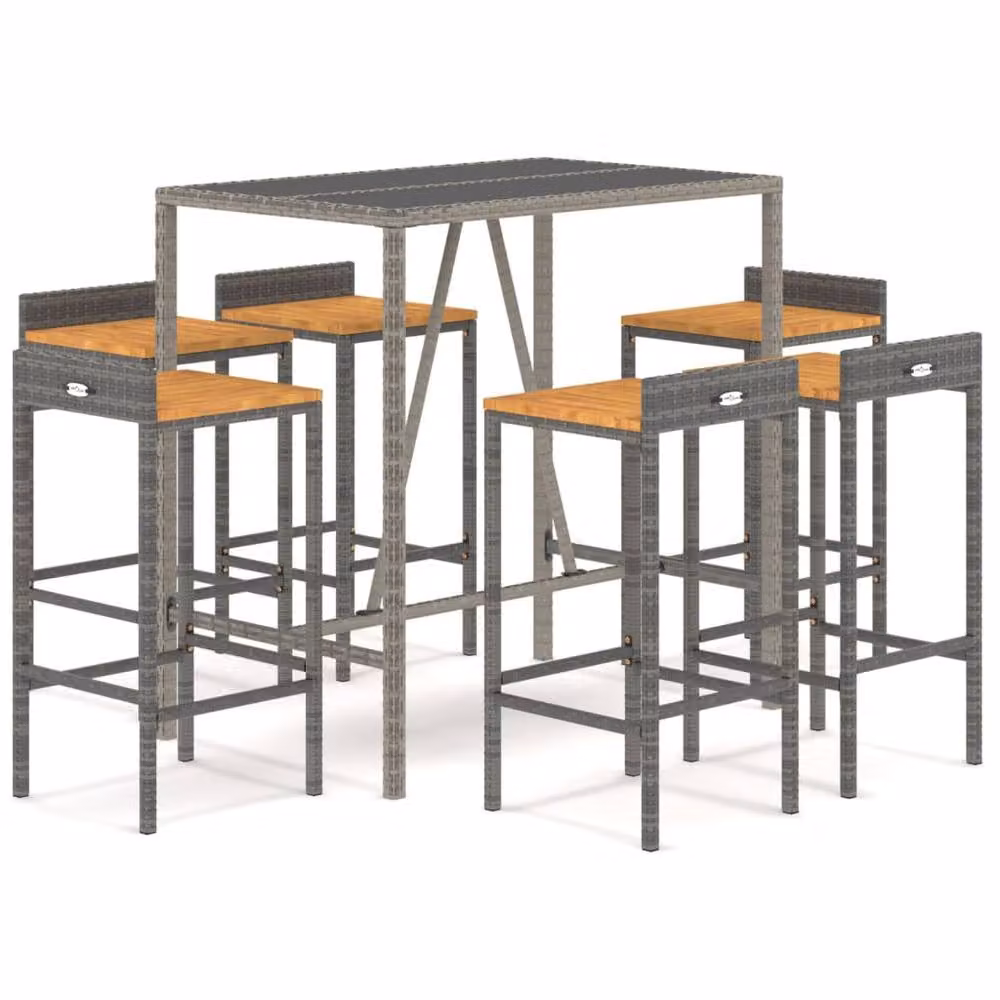 Berkfield Home 7 Piece Grey Poly Rattan and Solid Acacia Wood Garden Bar Set – 2