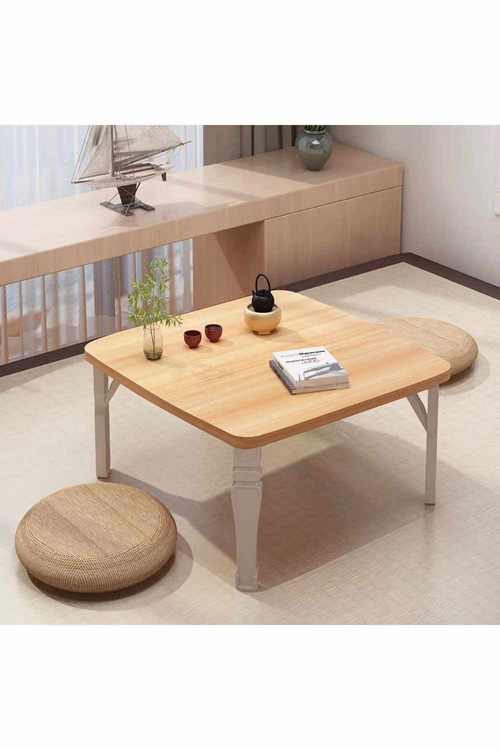 Living and Home Square Wooden Folding Coffee Table in Beige – 2