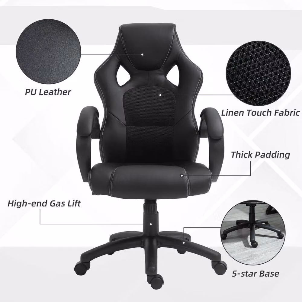 FORGEVIO Executive Racing Swivel Gaming Office Chair in Black PU Leather – 4