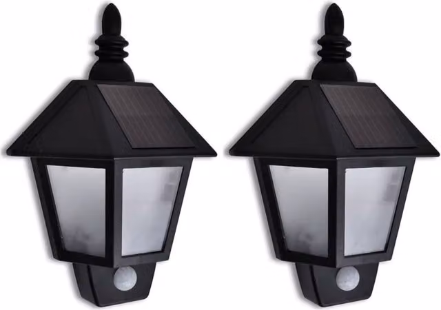 Berkfield Home Solar LED Wall Lanterns with Motion Sensor, Black, 2 Pack