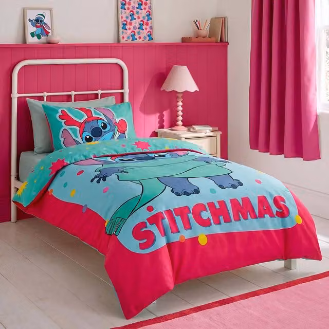 OHS Kids Stitch Christmas Cotton Blend Duvet Cover and Pillowcase Set, Green, W/D/H: 140 x 200 cm
